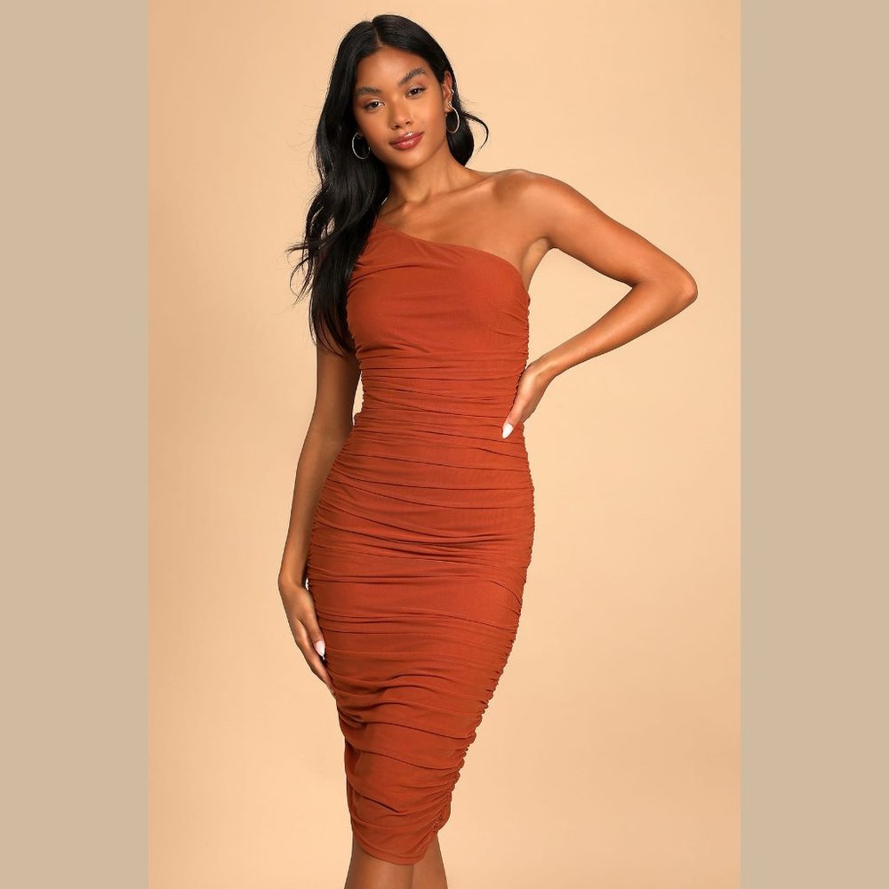 Ruched One-Shoulder Bodycon Dress